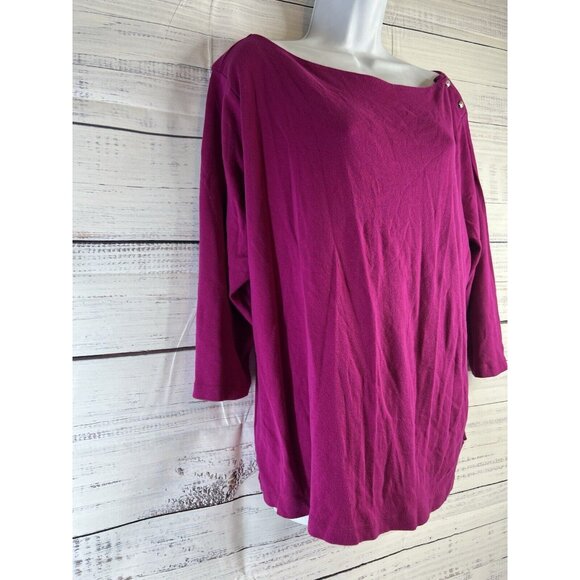 Lauren Ralph Lauren Blouse Women's Size 3X Fuchsia Pink Boat Neck Knit Pullover - Picture 2 of 10